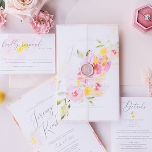Pink wedding invitation, Summer wedding Invitation, Bright vellum wedding invitation colorful design {Tivoli design sample pack}