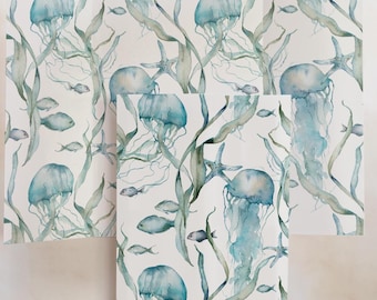 Ocean-Themed Watercolor Vellum Gate – Coastal Wedding Wrap - Pack of 10 vellum wraps - Vellum Design No. 226