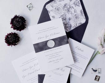 Modern black and white wedding invitation suite, classic simple wedding invite {Fresno design sample pack}