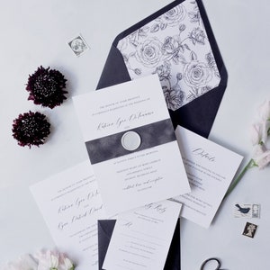 Modern black and white wedding invitation suite, classic simple wedding invite Fresno design sample pack image 1