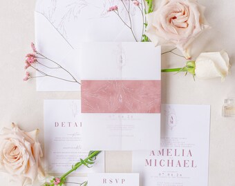 Simple Blush Wedding Invitation suite, elegant and simple wedding invitation sample {Amelia design sample pack}