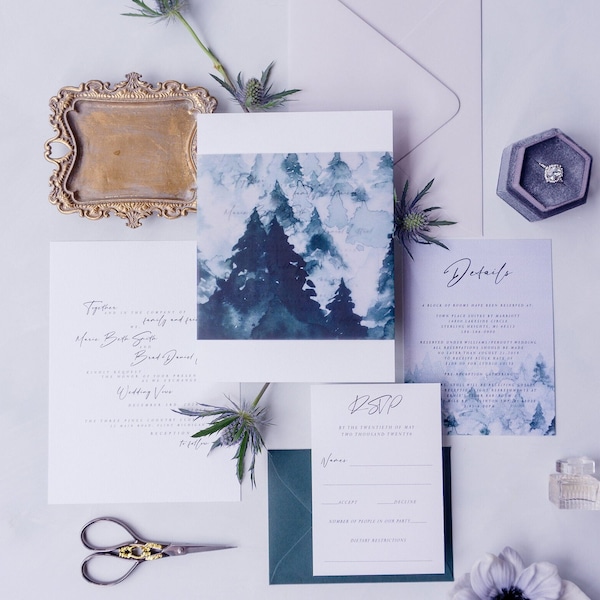 Mountain Wedding Invitation suite, Boho nature vellum wedding invitations {Jackson design sample pack}