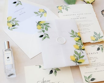 Italian wedding invitation, vellum wedding invitation with lemons, Amalfi coast wedding, Positano wedding {Amalfi design sample pack}