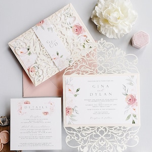 Boho Wedding Invitations, Rustic Wedding Invitation, Floral Wedding Invitation, Laser Cut Wedding Invitation - Holland design sample pack