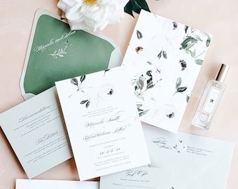 Greenery wedding invitation, simple wedding invitation, Floral Wedding Invitation, Eucalyptus wedding invitation {Provence design sample}