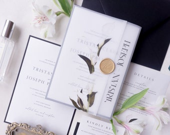 Modern Vellum Wedding Invitation, Calla Lily invitation suite with vellum and wax seal {Anaheim design sample pack}