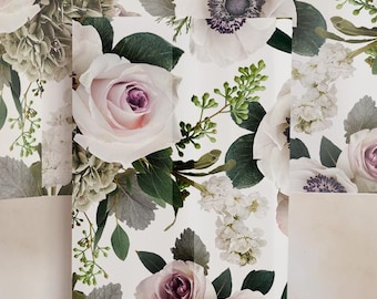 Anemone & Lavender Rose Vellum Gate – Wedding Wrap - Pack of 10 vellum wraps - Vellum Design No. 221