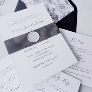 Modern black and white wedding invitation suite, classic simple wedding invite Fresno design sample pack image 2
