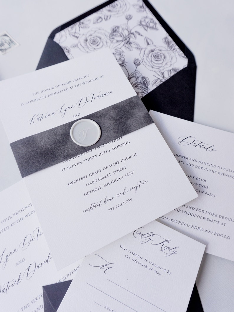 Modern black and white wedding invitation suite, classic simple wedding invite Fresno design sample pack image 2