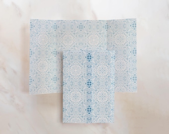 Light Blue Watercolor Tile Vellum Gate – Wedding Wrap - Pack of 10 vellum wraps - Vellum Design No. 202