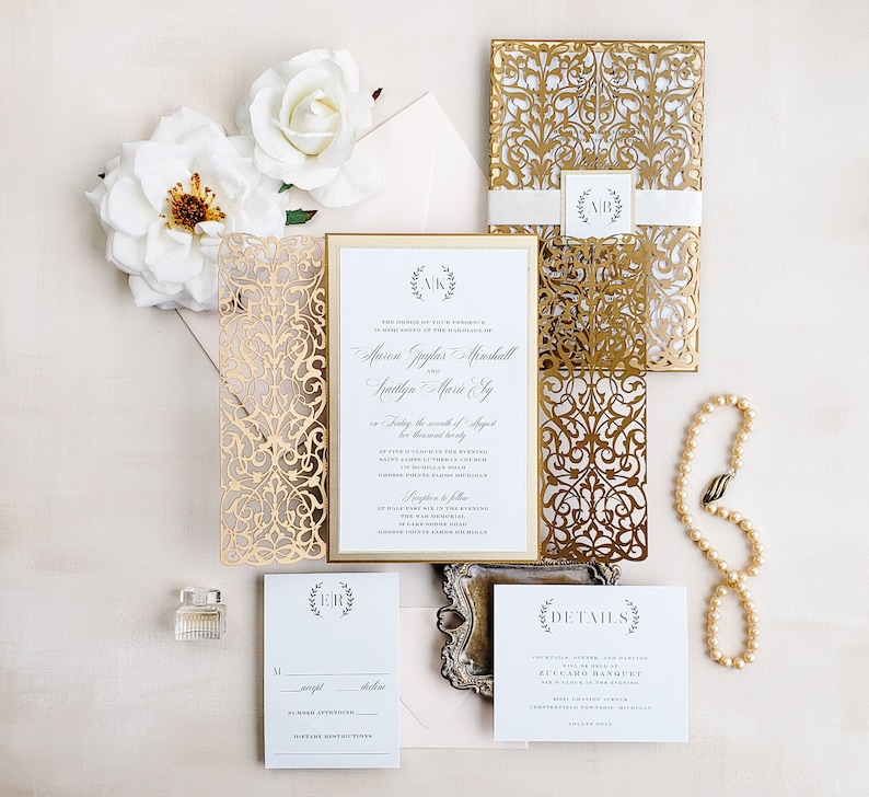 Elegant gold wedding invitations gold laser cut wedding image 1 - luxury elegant wedding invitations