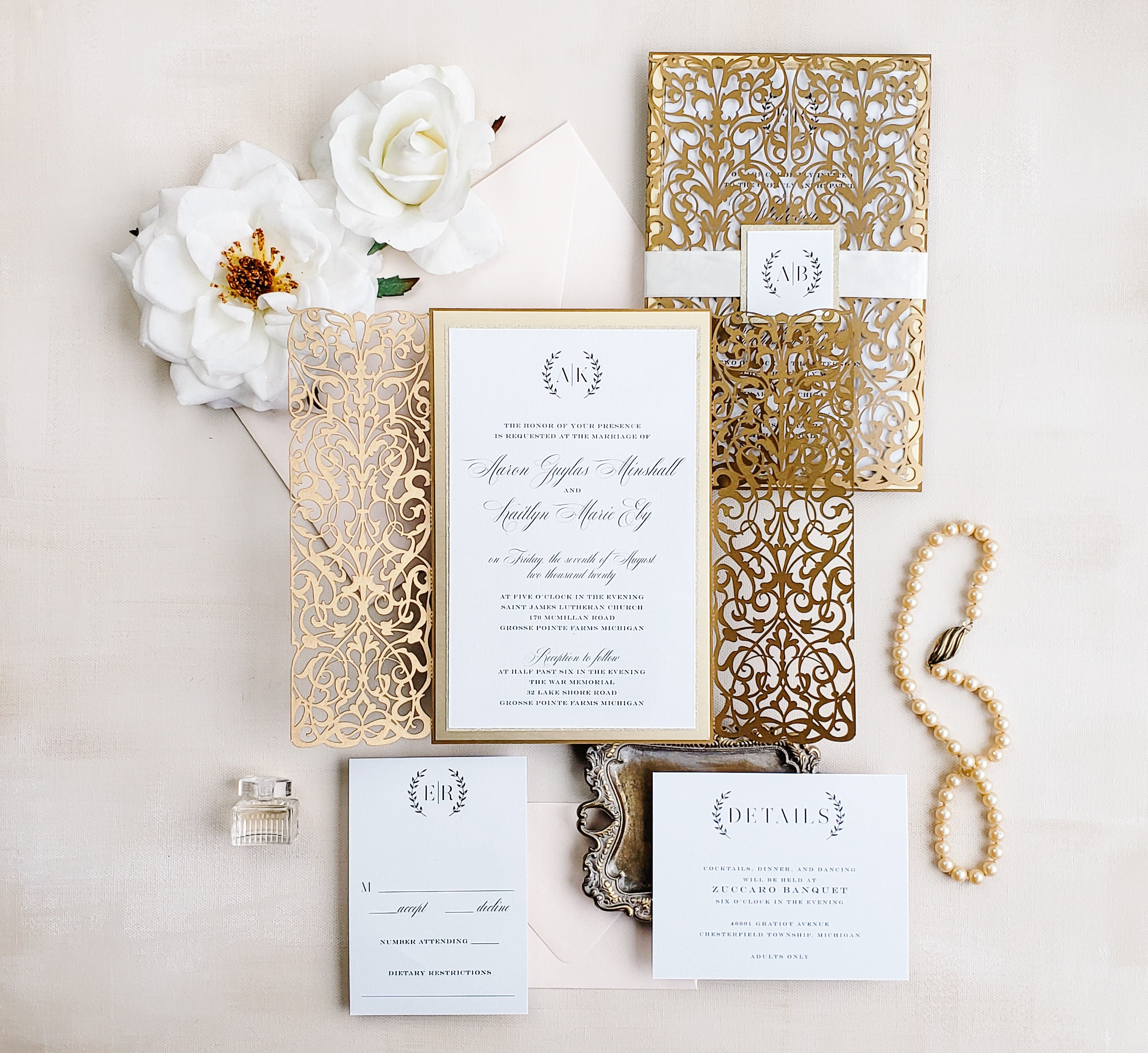 Elegant Luxury Black Acrylic Wedding Invitation with Gold Border
