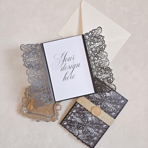 Black Lace Laser Cut Gate Invitation Kit - Elegant DIY Wedding Invitations with Lace Design