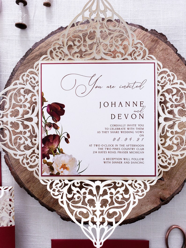 Floral Laser Cut Wedding invitation Ornate laser cut cards Etsy