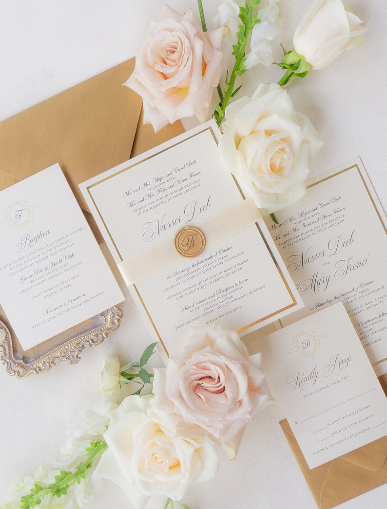 gold invitations wedding suite