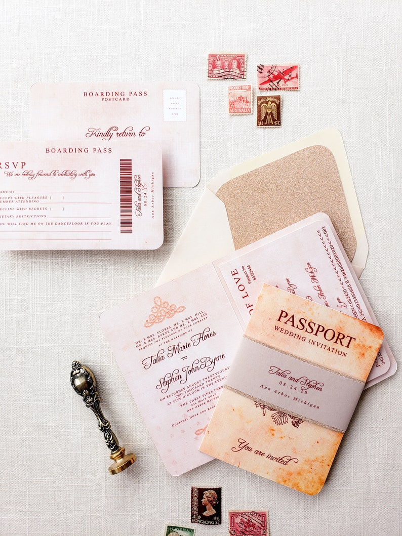 Passport Wedding Invitation Vintage Vintage Wedding Etsy