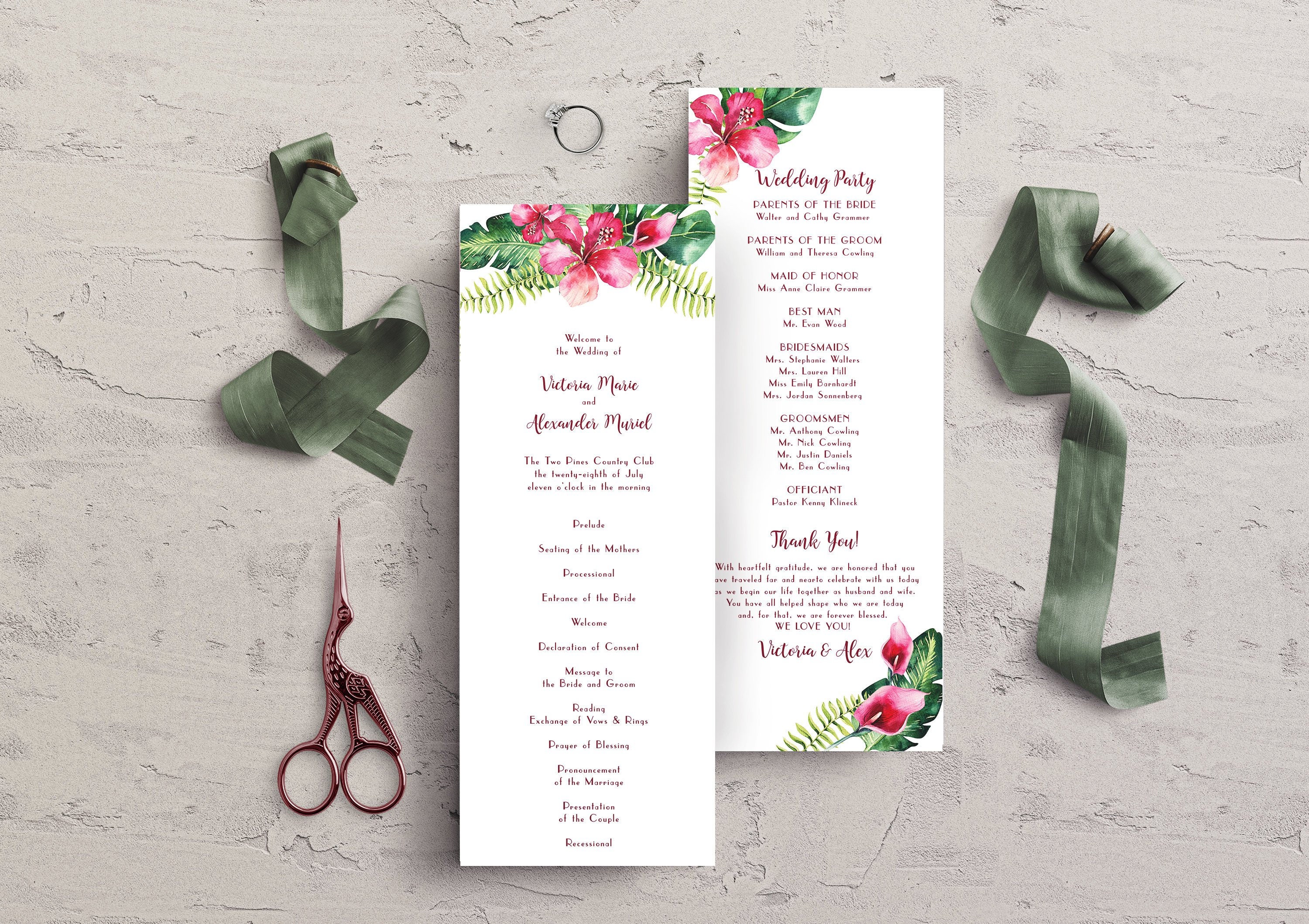 Tropical Wedding Program Wedding Program For Tropical Etsy