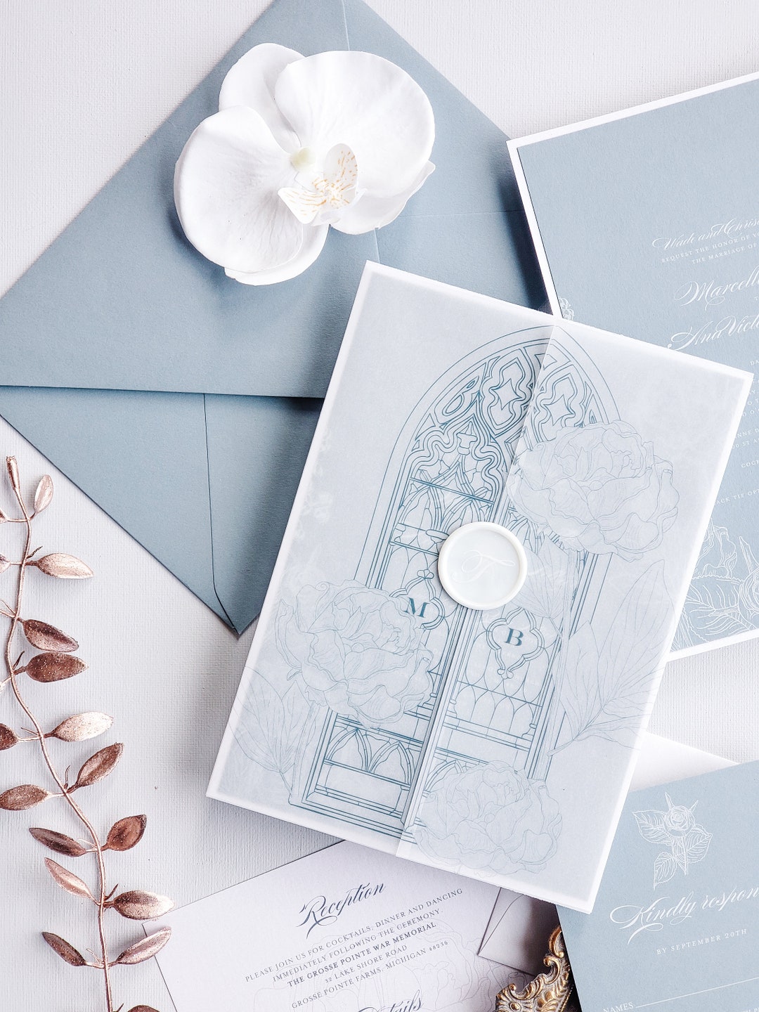 Elegant Vellum Wedding Invitations Gate Inspired Wedding Etsy