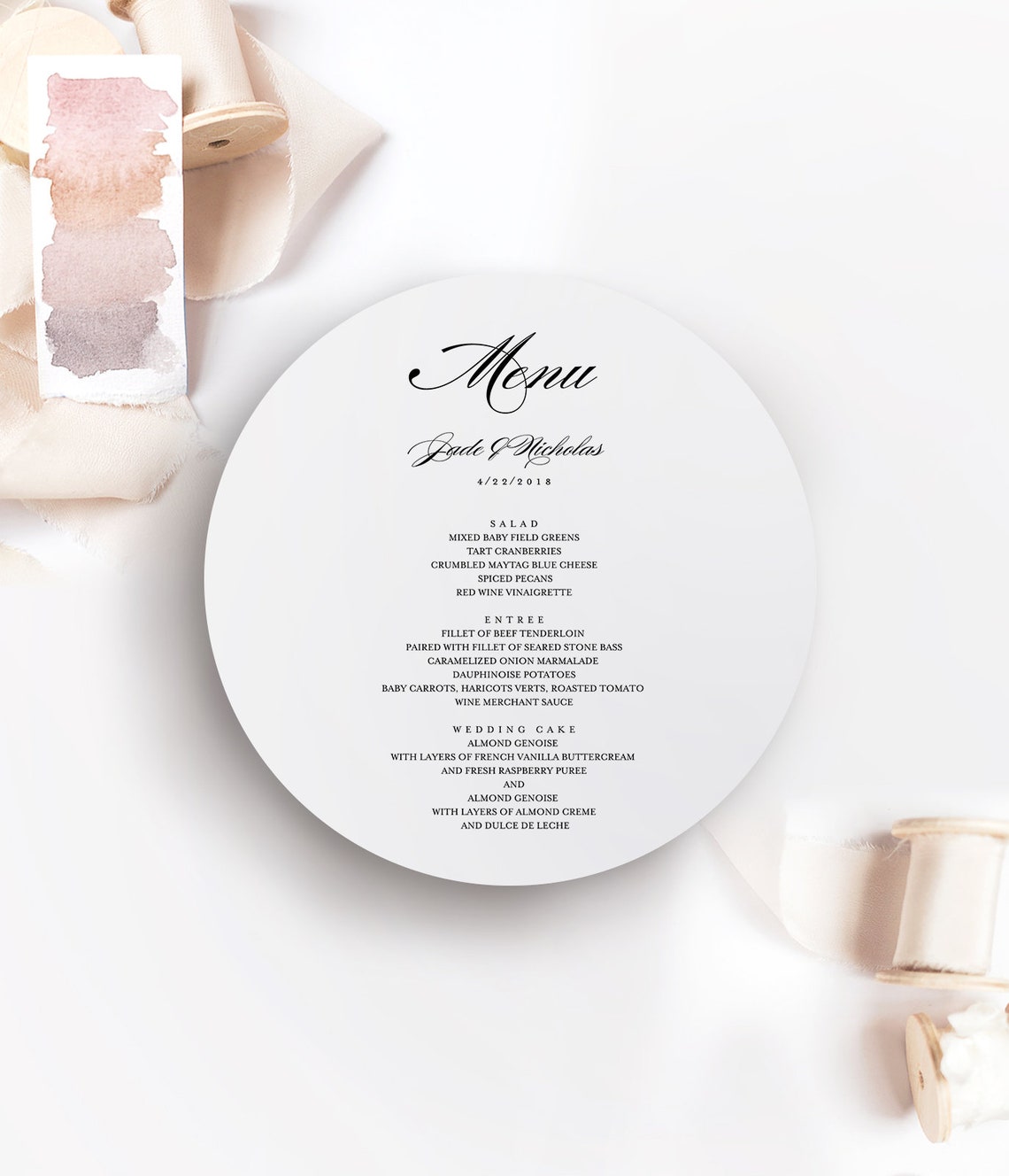 Round Menu card MATCHING ANY DESIGN Etsy
