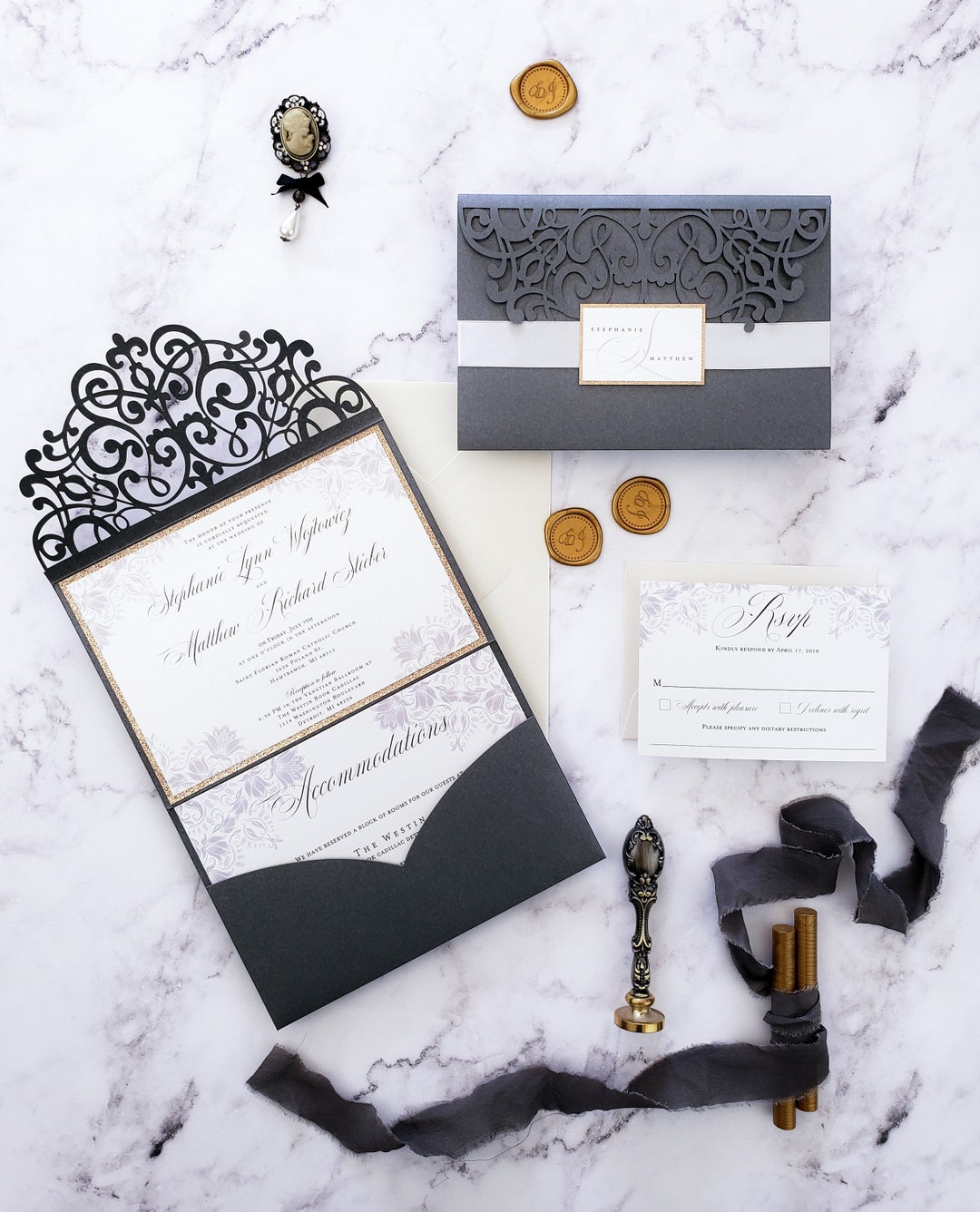 Classic Wedding Invitations Grey and Ivory Wedding - Etsy