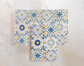 Blue & Yellow Mediterranean Tile Vellum Gate – Wedding Wrap - Pack of 10 vellum wraps - Vellum Design No. 218