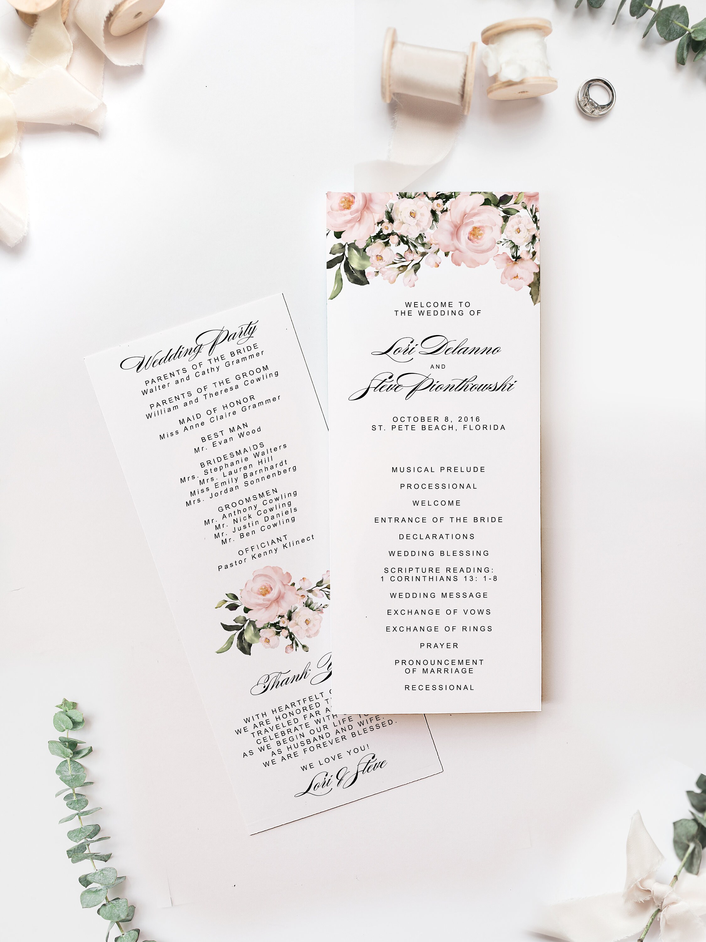 Floral Wedding Program Elegant Botanical Wedding Program Blush
