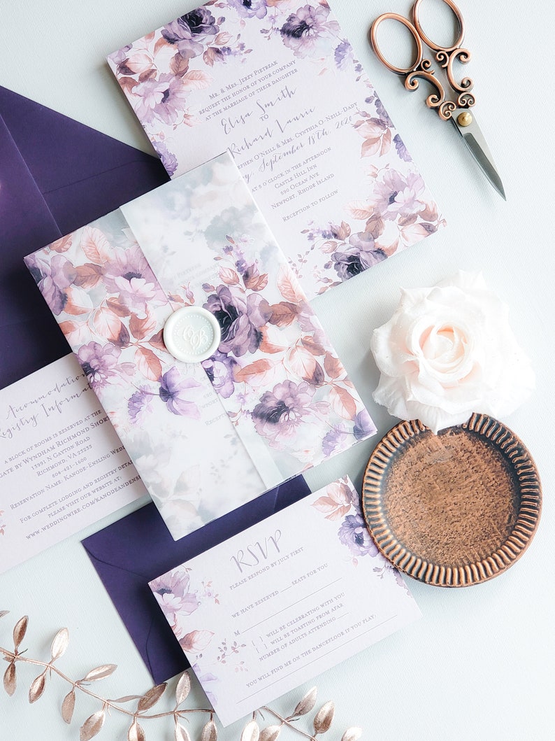 Floral Wedding Invitations Spring Wedding Invites Botanical Etsy