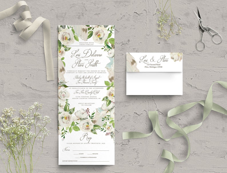 Floral Seal And Send Wedding Invitation Card Affordable Etsy