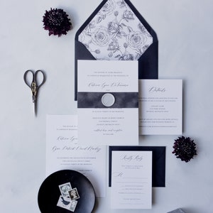 Modern black and white wedding invitation suite, classic simple wedding invite Fresno design sample pack image 6