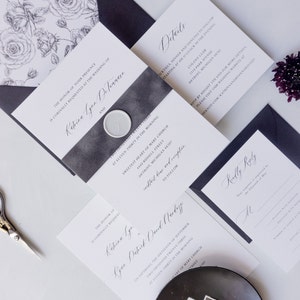 Modern black and white wedding invitation suite, classic simple wedding invite Fresno design sample pack image 7