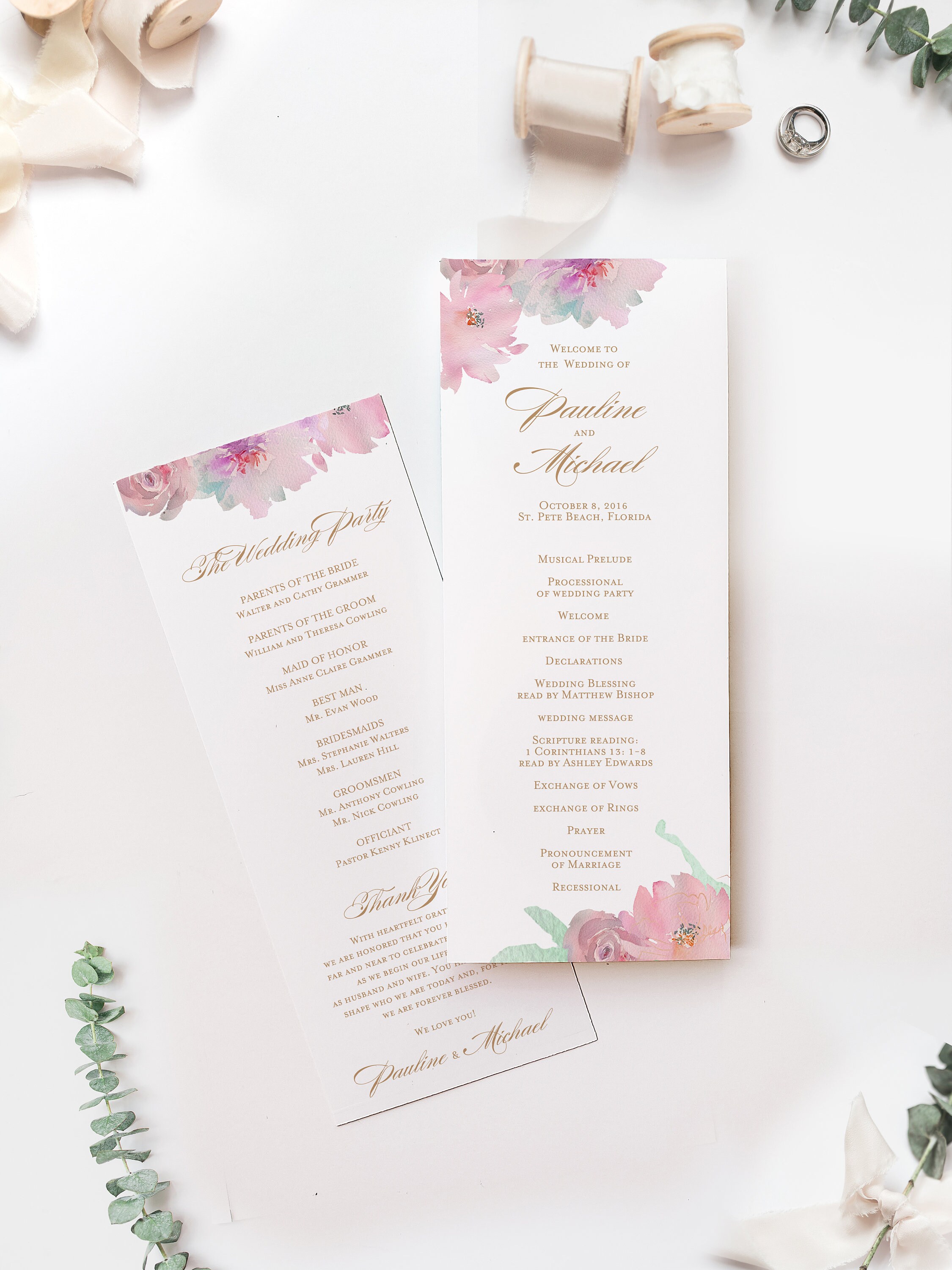 Blush Floral Wedding Program Program For Spring Wedding Wedding