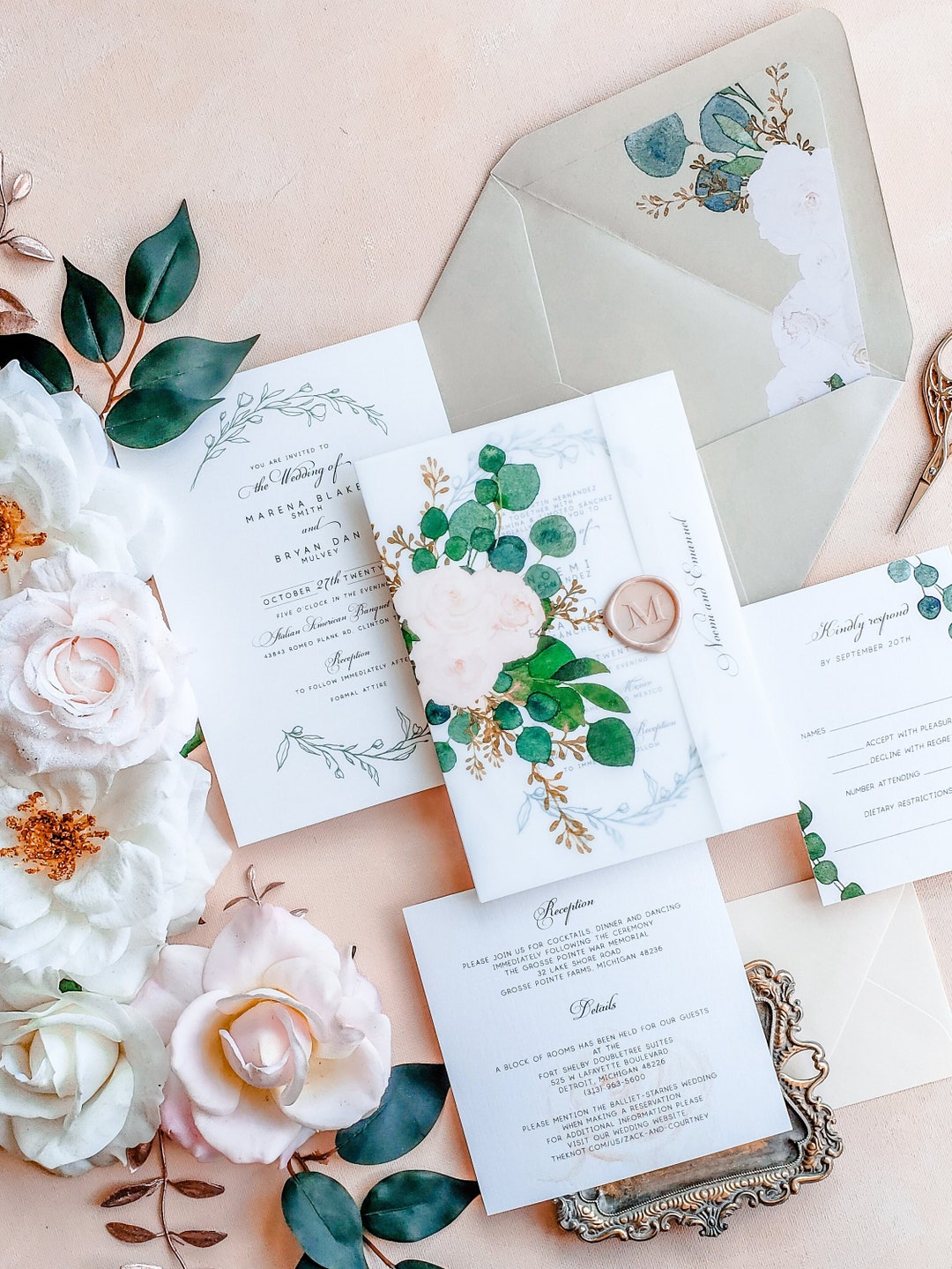 Vellum Wedding Invitations Vellum Wrap Invitation Suite Etsy