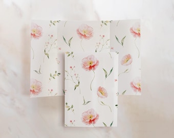 Pink Floral Watercolor Vellum Gate – Elegant Wedding Wrap - Pack of 10 vellum wraps - Vellum Design No. 214