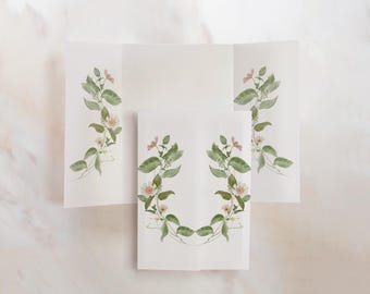 Watercolor Greenery Wreath Vellum Gate – Pink Floral Wedding Wrap - Pack of 10 vellum wraps - Vellum Design No. 207