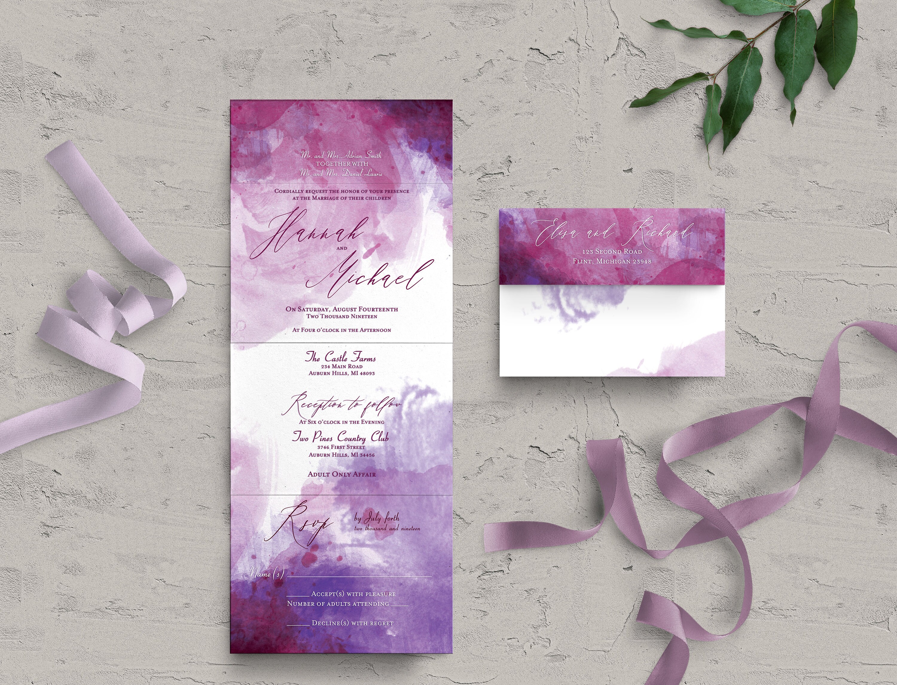 Affordable Modern Wedding Invitation Watercolor Wedding Invites