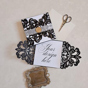 Black Laser Cut Lace Invitation Kit | Elegant New Year&#39;s Event & Black Tie Wedding Invitations