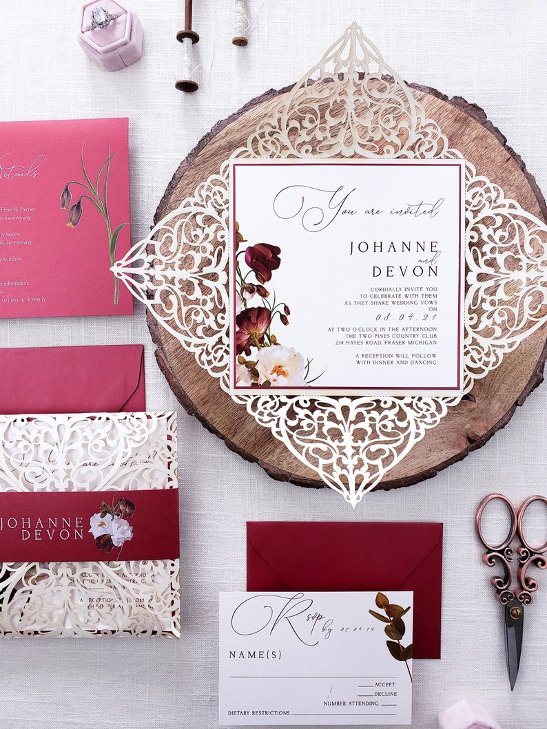 Floral Laser Cut Wedding invitation Ornate laser cut cards Etsy