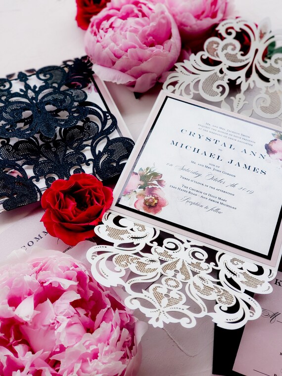 Invitaciones de boda negras cortadas con láser glitter - Etsy España Invitaciones de boda negras cortadas con láser glitter - Etsy España