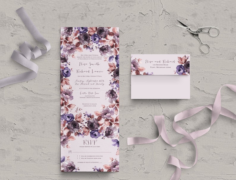 Floral Seal And Send Wedding Invitation Card Affordable Etsy