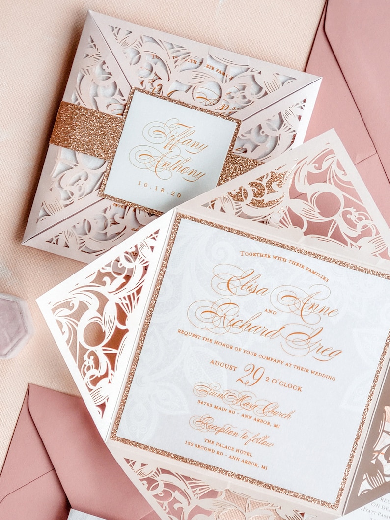 Rose Gold and Dusty Rose Wedding Invitation Fairytale Wedding Etsy