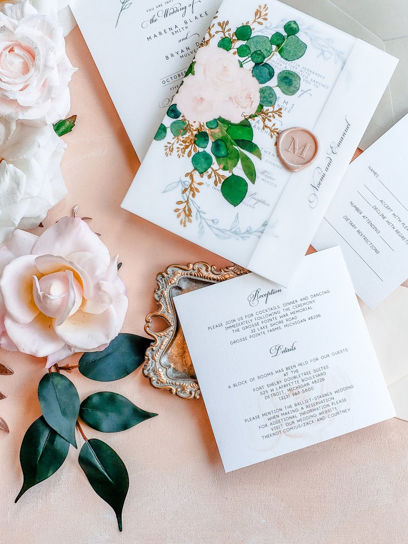 Floral Vellum Wedding Invitation vellum wrap wedding Etsy