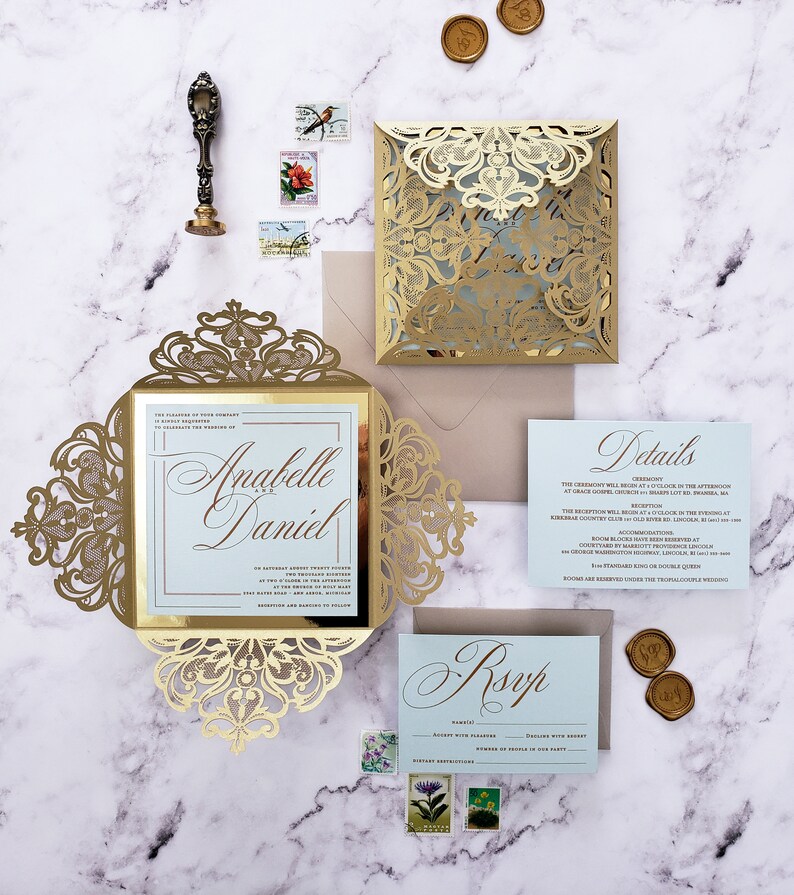 Gold Wedding Invitation Sample Elegant Mint and Gold Wedding - Etsy