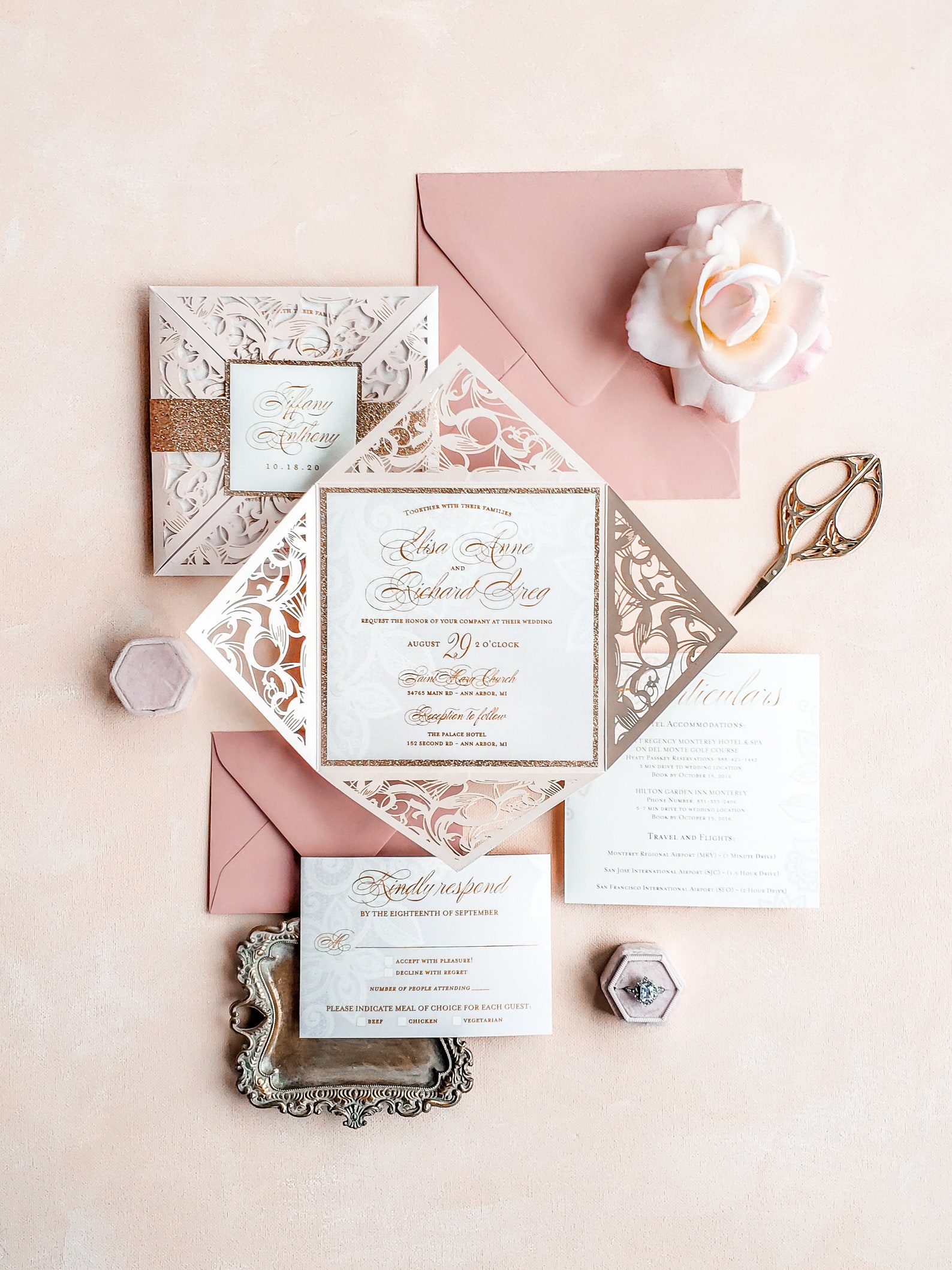 Rose Gold and Dusty Rose Wedding Invitation Fairytale Wedding Etsy