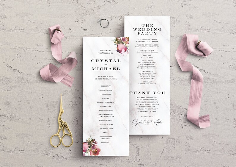 Modern Wedding Program Modern Marble Program Program For Etsy