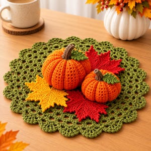 Crochet Maple Leaf Table Runner Pattern PDF, Autumn Pumpkin Table Mat, Fall Home Decor Crochet Pattern, Digital Download