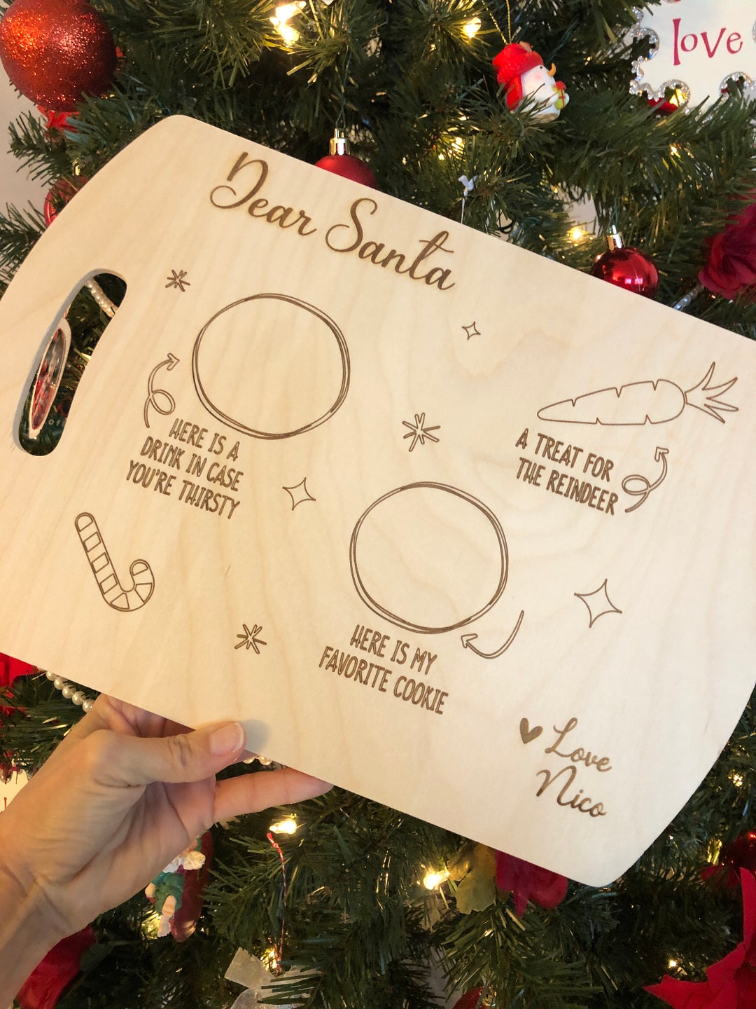 Santa Cookies and Milk Tray, Personalized Santa Tray, Family Gift, Custom Santa Cuttin Board