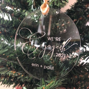 Engagement Ornament Personalized 2021 with Names & Year for Newly Engaged Couple in Acrylic, Engagement Christmas Gift, Custom Made