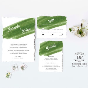 Anpassbare Hochzeitseinladung in Aquarell Grün - Digitale Datei