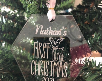 Customizable Baby's First Christmas Hexagon Ornament, Laser Engraved Ornament, Baby Gift Acrylic Christmas Ornament, Baby Keepsake Gift