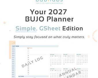 Your 2027 BUJO Planner Monday Start | Minimalist Google Sheets Digital Bullet Journal | Time Blocking Habit Tracker | ADHD Life Planner